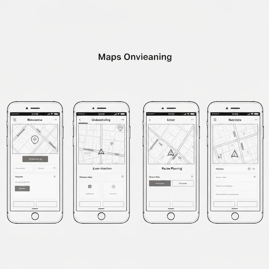 Low fidelity wireframe screens for Google Maps redesign
